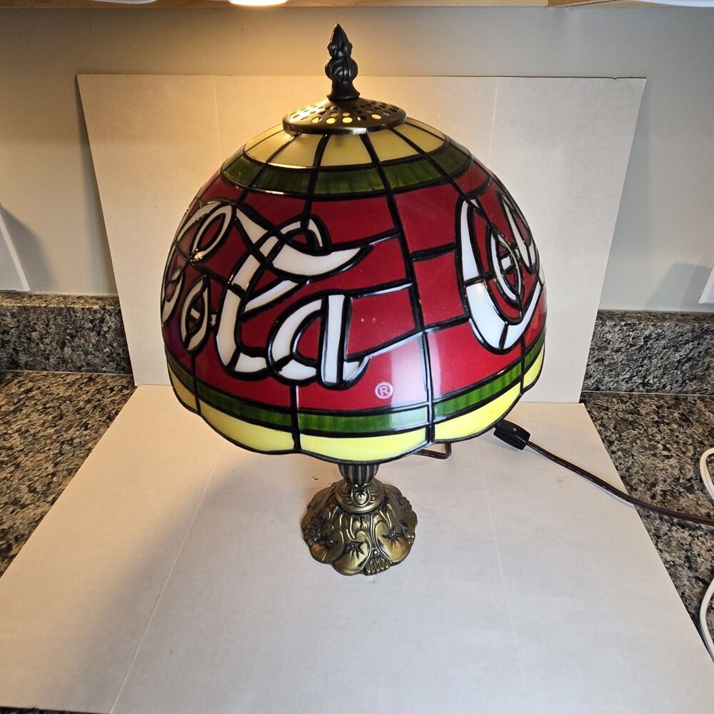 VTG COCA COLA TIFFANY STYLE ACRYLIC STAIN GLASS ACCENT TABLE LAMP